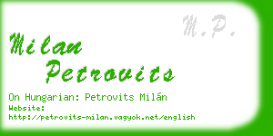 milan petrovits business card